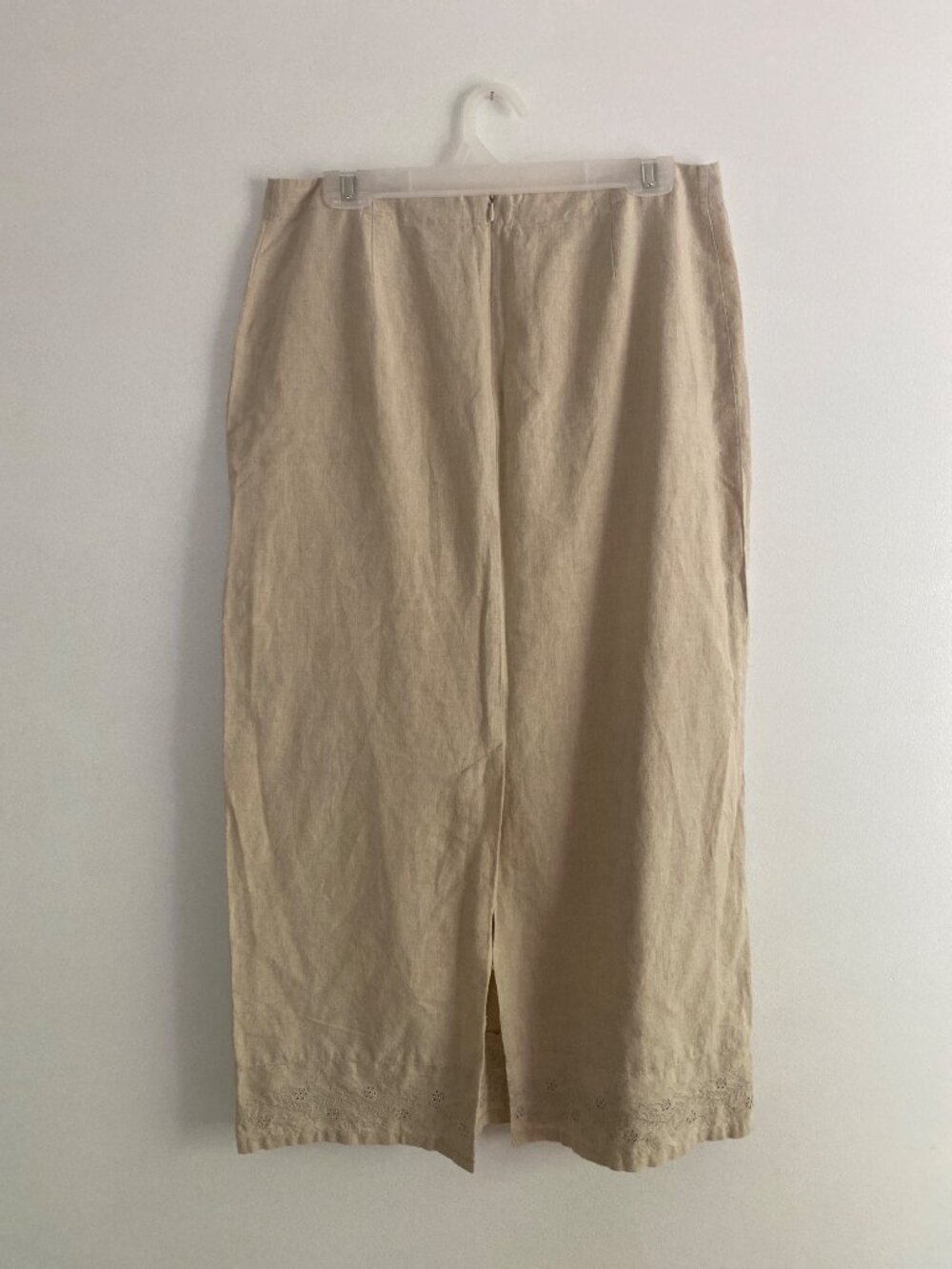Vintage Cherokee Beige Linen Blend Skirt With Embroidered Hem Size 14 - Picture 2 of 6